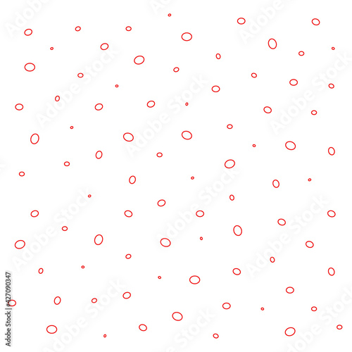 Seamless abstract pattern with red circles on white background.