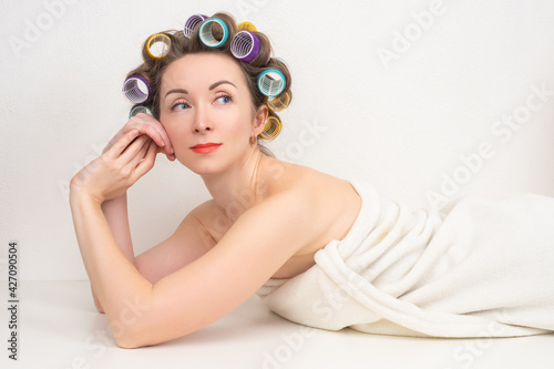 Woman with multi-colored cu...