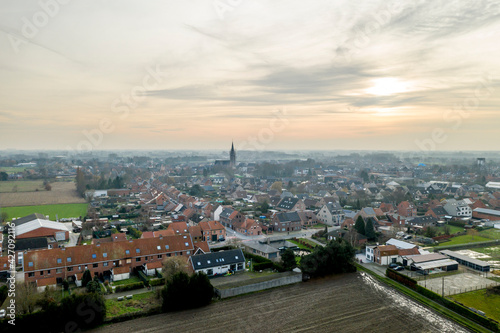 Aerial view of the Belgian town of Sint-Gillis-Waas, in East Flanders