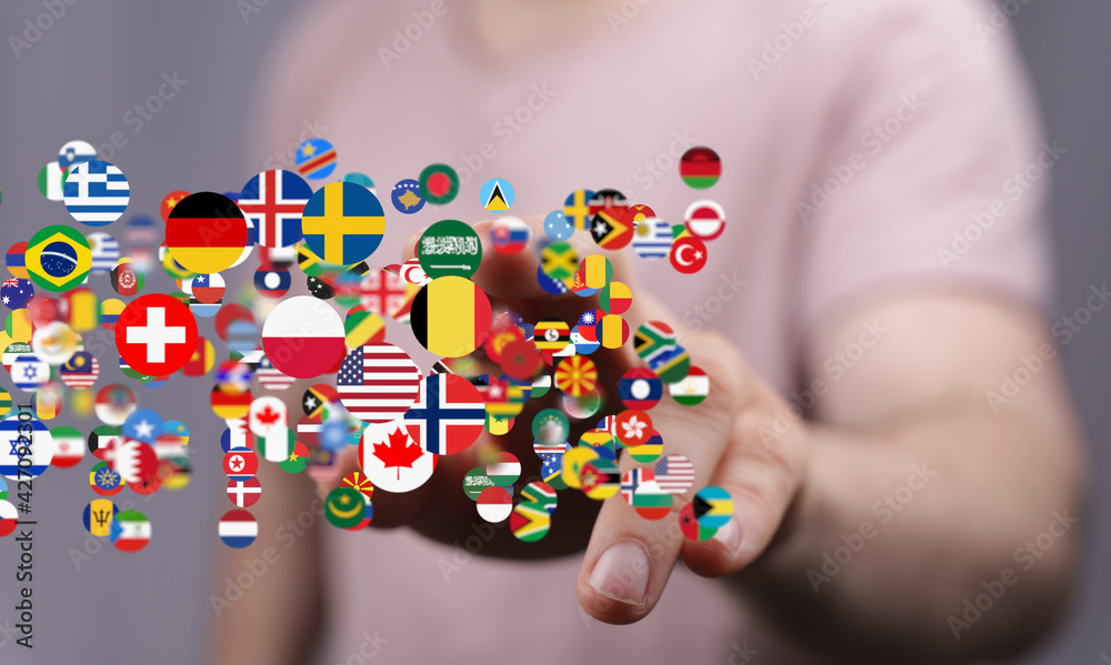 World map with all states and their flags World map with all states and their flags
