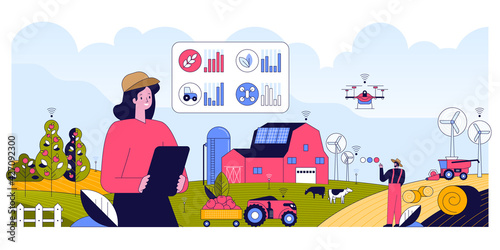 Vector horizontal banner of Smart farming concept