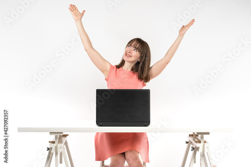 Happy woman businessman. Gi...