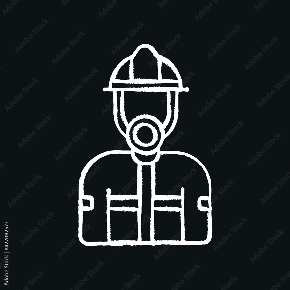 Firefighter chalk icon. Rescue service. Thin line customizable illustration. Contour symbol. Vector isolated outline drawing.