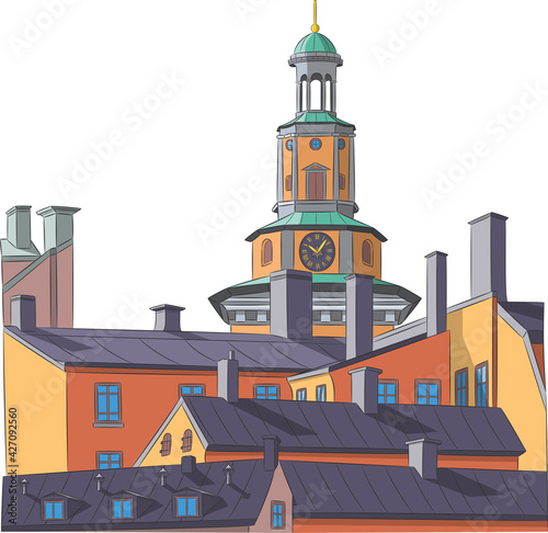 Stockholm. The clock tower of the church of Mary Magdalene.