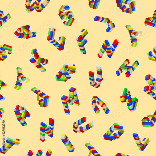 Fototapeta Naklejka Na Ścianę i Meble -  Seamless pattern of letters, collected from plastic toy blocks, for children education in primary school, print and website Vector illustration