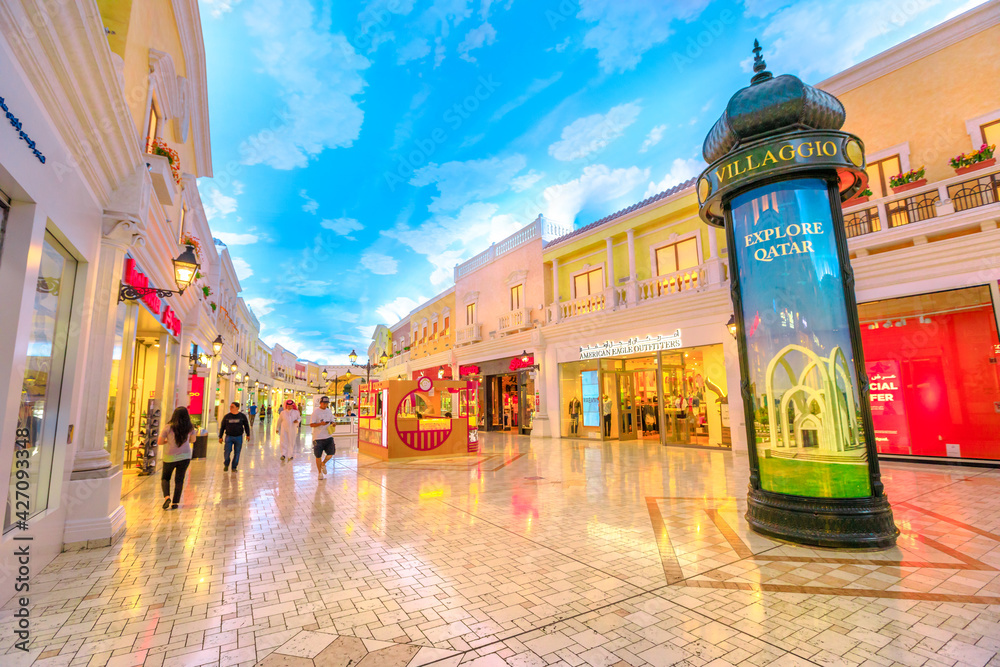Doha, Qatar February 21, 2019 people shopping inside of famous