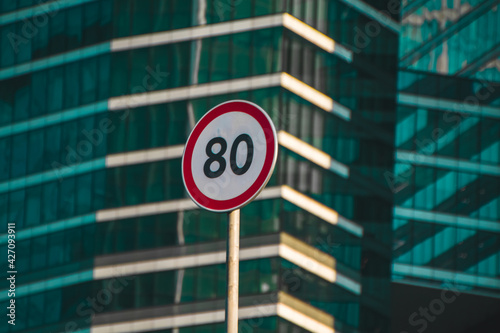 City speed limit sign 80 traffic