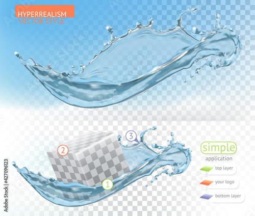 Water splash with transparent. 3d vector realistic object
