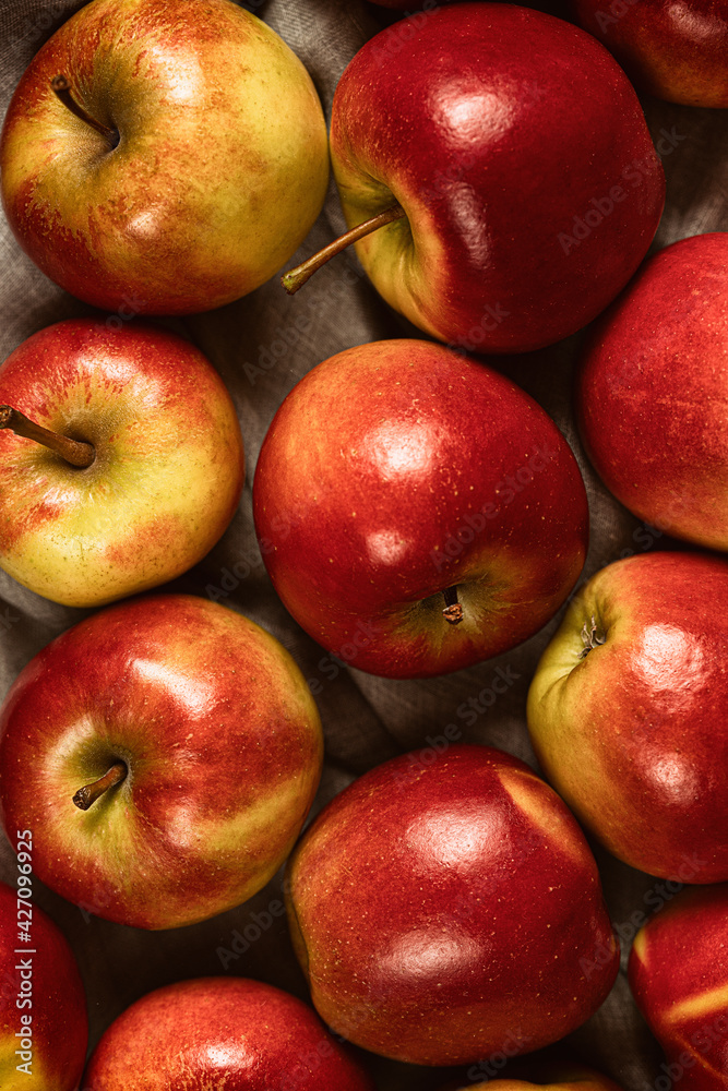 Sweet fresh ripe red apple harvest background. Sweet fresh ripe red apple harvest background.
