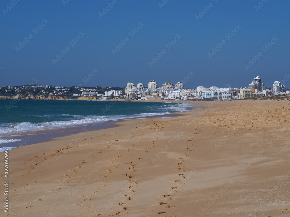 Beuatiful skyline of Armacaou de Pera with dunes in Portugal