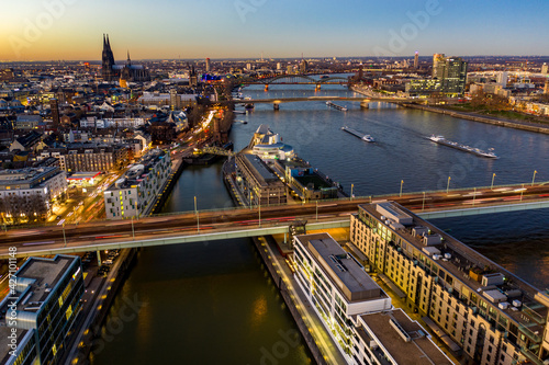 Aerial view from Cologne city at sunset, Germany © Rick Neves