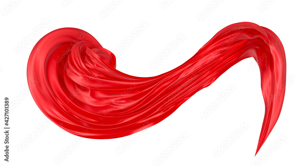 Beautiful flowing fabric of red wavy silk or satin. 3d rendering image.