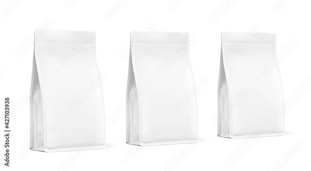 Realistic food bag set isolated on white background. Front view. Vector illustration. Can be use for template your design, presentation, promo, ad. EPS 10. Realistic food bag set isolated on white background. Front view. Vector illustration. Can be use for template your design, presentation, promo, ad. EPS 10.