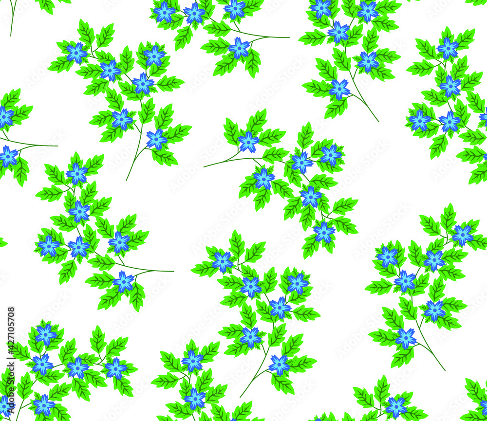 Vector stylish floristic pattern with decorative small flowers and leaves. Vintage background and print for textiles and fashion accessories Vector stylish floristic pattern with decorative small flowers and leaves. Vintage background and print for textiles and fashion accessories