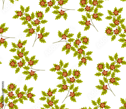 Vector stylish floristic pattern with decorative small flowers and leaves. Vintage background and print for textiles and fashion accessories