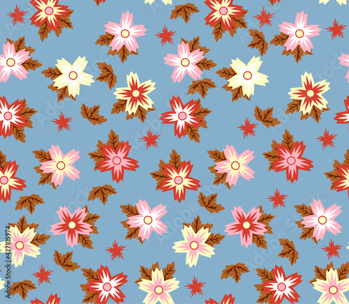 Vector stylish floristic pattern with decorative small flowers and leaves. Vintage background and print for textiles and fashion accessories