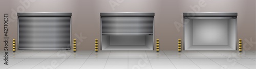 Realistic garage doors with mechanical or automatic control system  open  closed and sliding