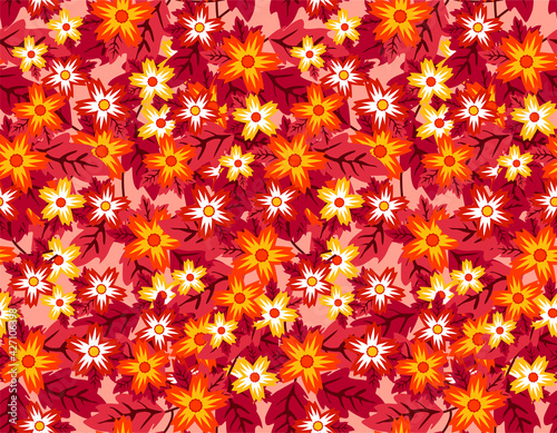 Vector stylish floristic pattern with decorative small flowers and leaves. Vintage background and print for textiles and fashion accessories