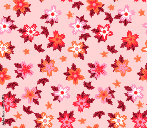 Vector stylish floristic pattern with decorative small flowers and leaves. Vintage background and print for textiles and fashion accessories