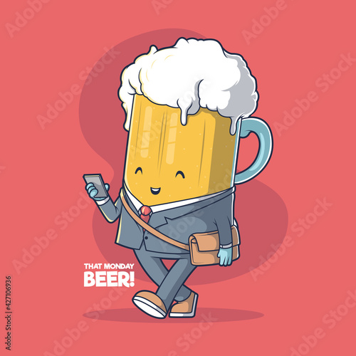 Monday Beer vector illustration. Motivation, inspiration, funny design concept.