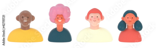 3D Bright people portraits set, render illustration