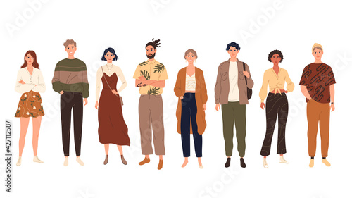 Group of young people standing full-length together side by side.