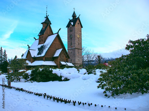 Fototapeta Naklejka Na Ścianę i Meble -  Wang temple in Karpacz in winter