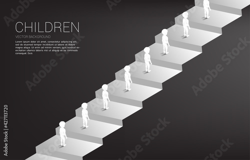 Silhouette of boy standing on stair in the row. Concept of education solution and future of children.