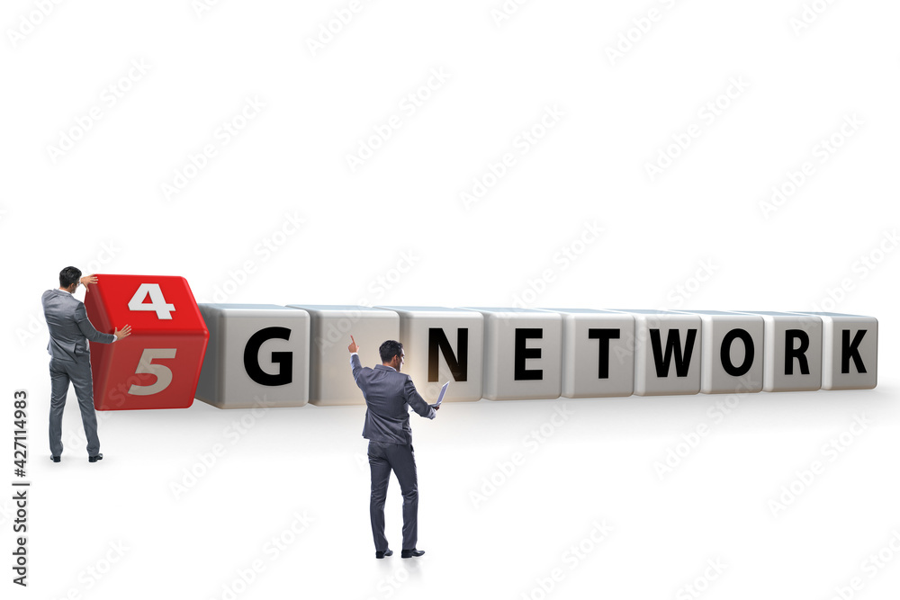 Businessman in transition from 4G to 5G Businessman in transition from 4G to 5G