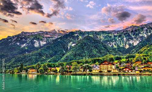 Sunrise at Lake Brienz in Boenigen, Switzerland photo