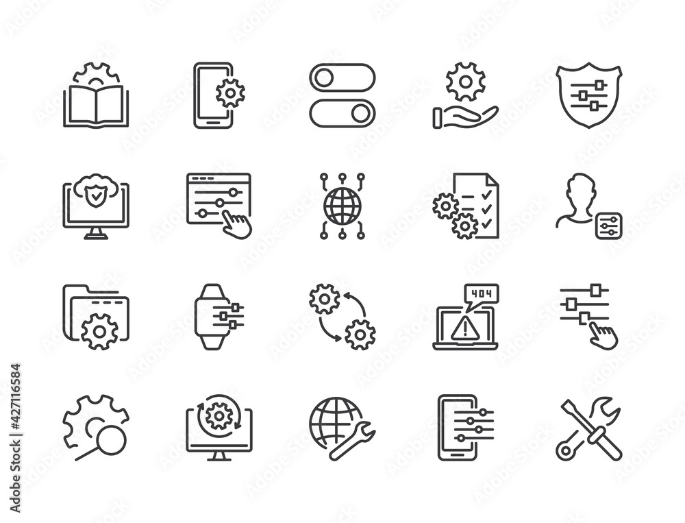 Simple Set of Setup, Repair and Settings. Gear, Screwdriver and Wrench line icons. Tech Support, Settings and Options related Vector line icons set. Editable Stroke. Vector illustration Simple Set of Setup, Repair and Settings. Gear, Screwdriver and Wrench line icons. Tech Support, Settings and Options related Vector line icons set. Editable Stroke. Vector illustration