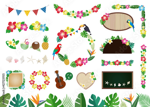 南国、夏の素材イラストセット（白背景、文字なし）