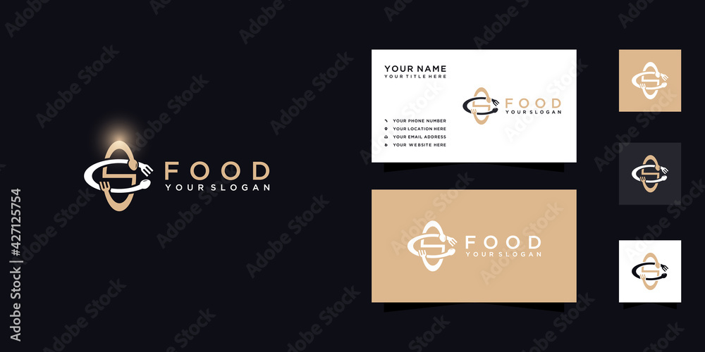 Letter cs sc food logo with icon cutlery and business card template