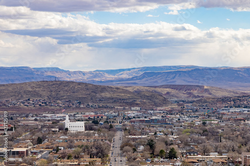 Aerial view of the cityscape of St George with the St. George Utah Temple © Kit Leong