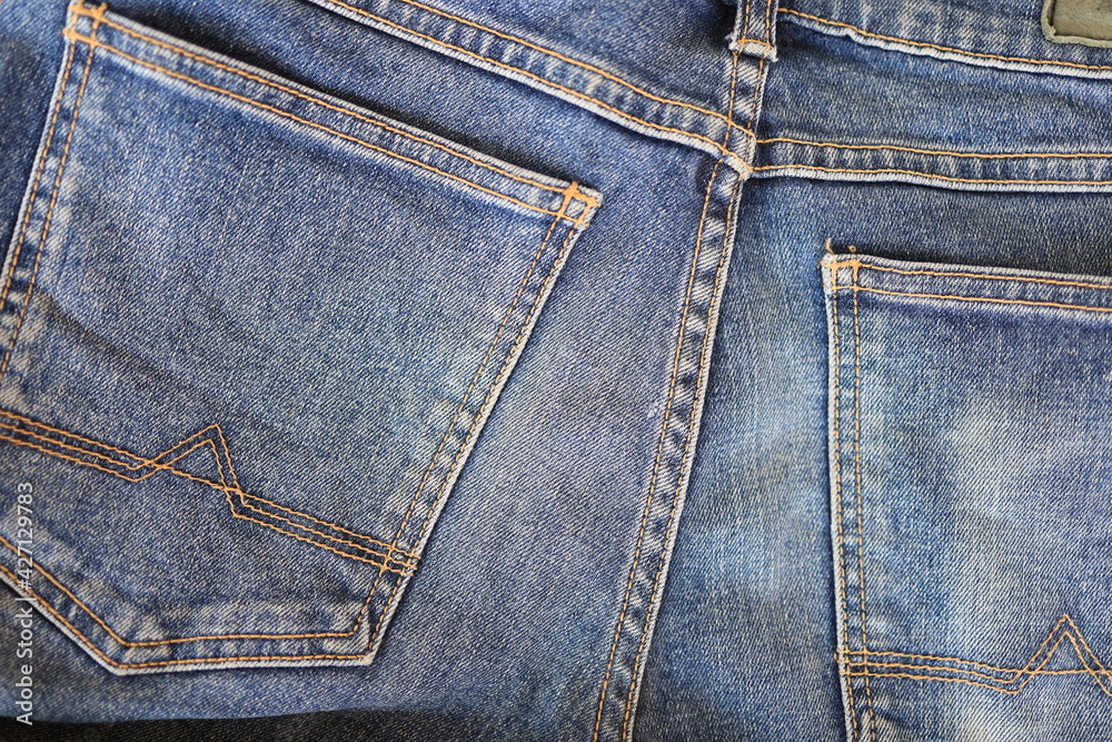 Fototapeta premium Dark blue jeans close up, Close up shot of denim jeans