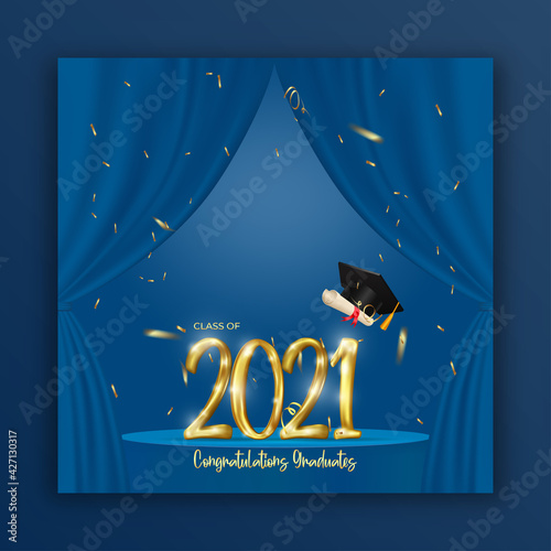 class of 2021 banner template. editable social media post for congratulation.
