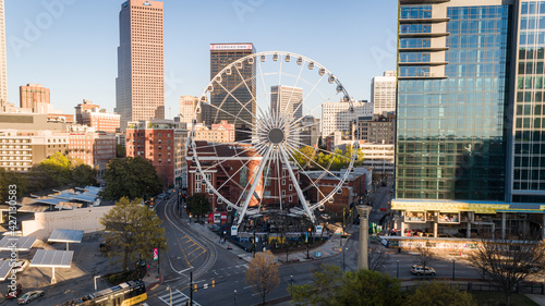 Aerial shot of the Skyview Ferris Wheel in downtown Atlanta, Georgia.