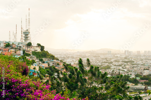 view of small chapel located at the top of Cerro Santa Ana, a touristic attraction of Guayaquil, Ecuador. photo