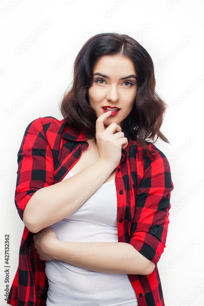 young pretty stylish hipster girl posing emotional isolated on white background happy smiling cool smile, lifestyle people concept young pretty stylish hipster girl posing emotional isolated on white background happy smiling cool smile, lifestyle people concept