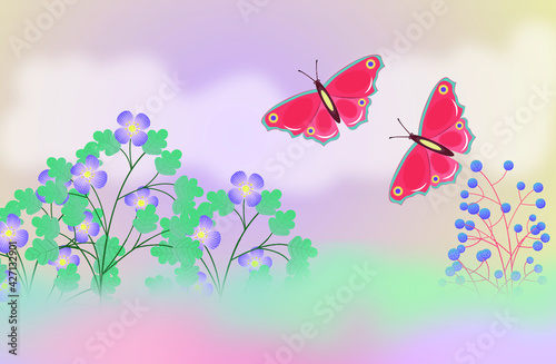 butterflies and flowers vector