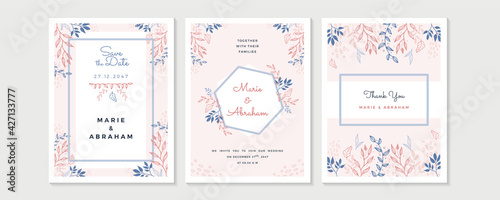Wedding Invitation, floral invite thank you, rsvp modern card Design in golden rose leaf greenery branches decorative Vector elegant rustic template