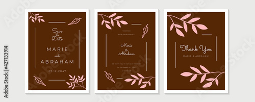 Wedding Invitation, floral invite thank you, rsvp modern card Design in golden rose leaf greenery branches decorative Vector elegant rustic template