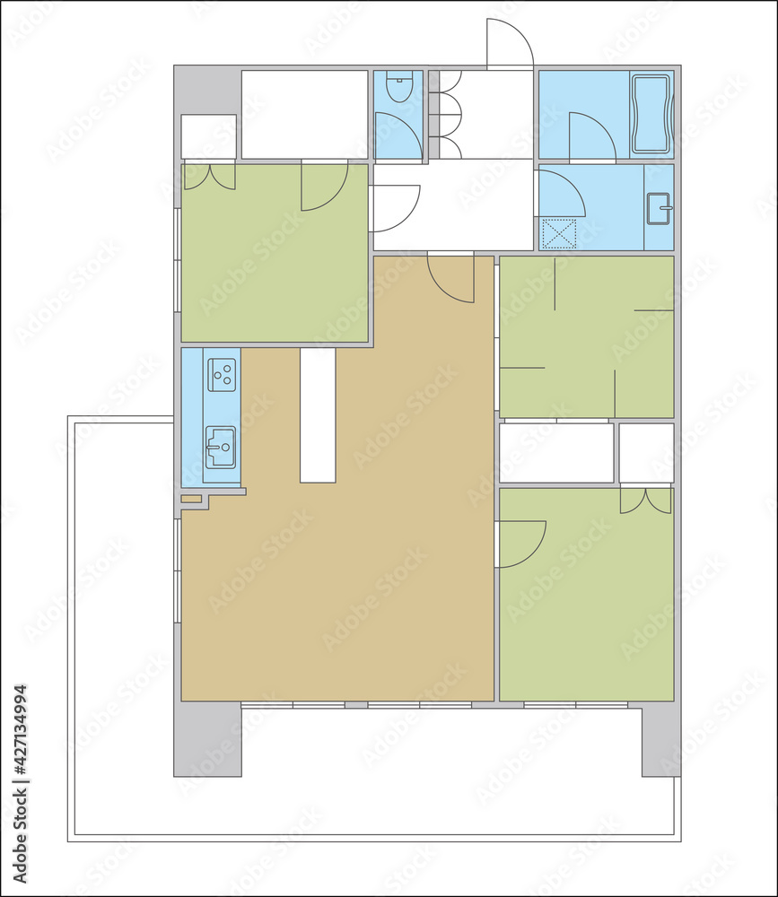 マンションの間取り図の図面のイラスト3ldk Wic ウォークインクローゼット マイホーム見取り図カラー Stock Vector Adobe Stock