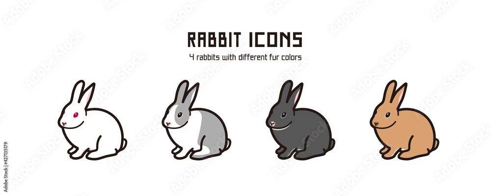 Vector rabbit icons. 4 rabbits with different fur colors.