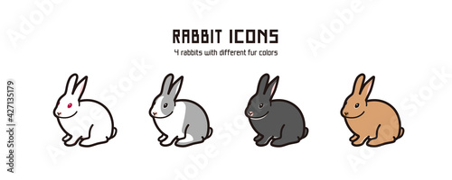 Vector rabbit icons. 4 rabbits with different fur colors.