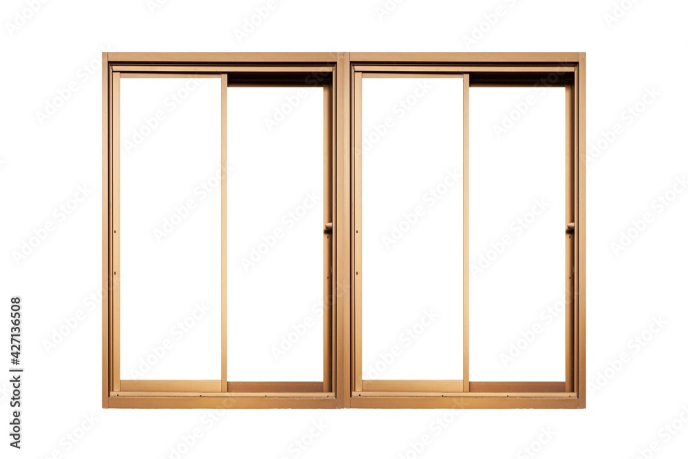 Gold sliding aluminum window frame isolated on a white background Gold sliding aluminum window frame isolated on a white background