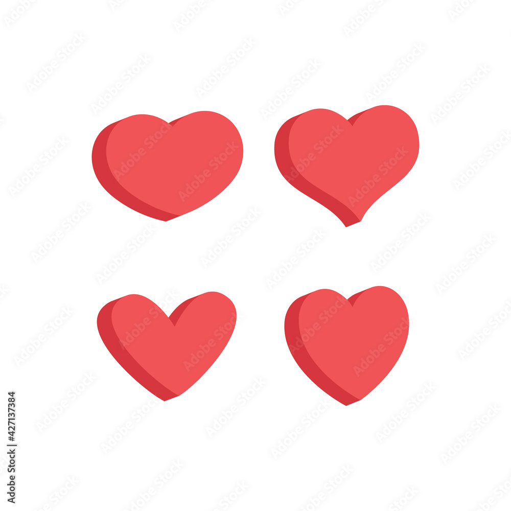 Heart flat 3d icon collection. Red hearts vector isometric illustrations. Heart flat 3d icon collection. Red hearts vector isometric illustrations.
