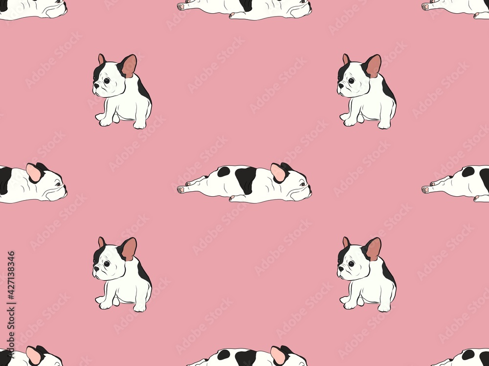 Hand drawn illustrations cartoon style of French Bulldog breed on pink background design for seamless pattern.