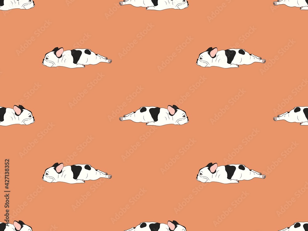Hand drawn illustrations cartoon style of French Bulldog breed on orange background design for seamless pattern. 