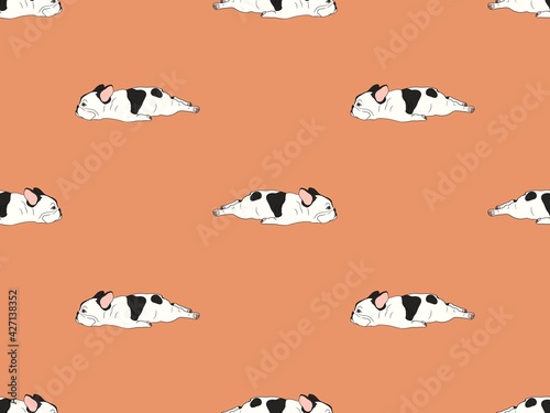 Hand drawn illustrations cartoon style of French Bulldog breed on orange background design for seamless pattern. 